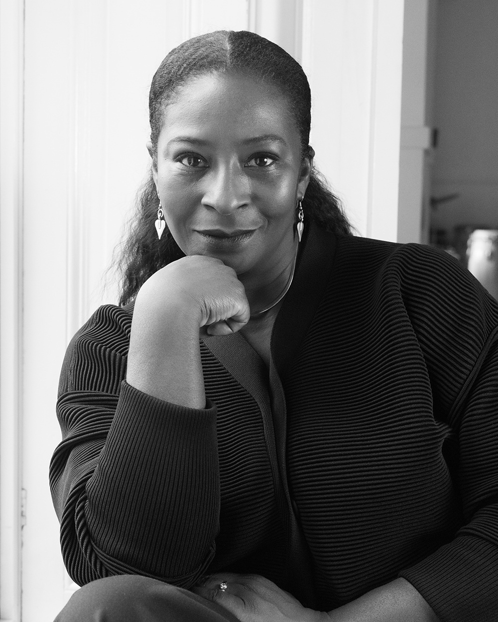 Black and white portrait of Sharon Watson MBE DL, the CEO and Principal of Northern School of Contemporary Dance